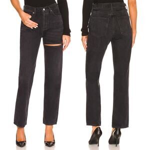 AGOLDE Lana Slice High Rise Straight Jeans Descent Black Thigh Slice Size 27